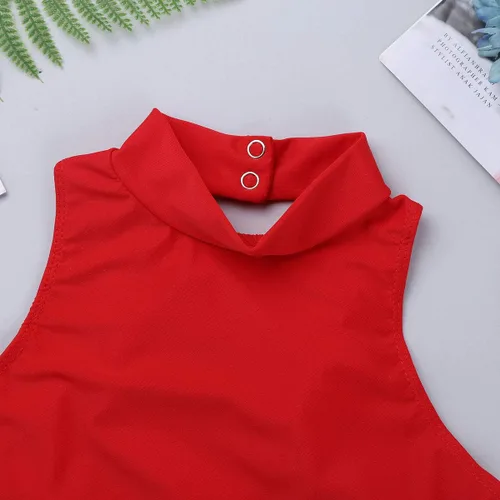 Vista 4 de YiZYiF Camiseta deportiva deportiva de manga larga elástica con cuello alto falso para niños y niñas