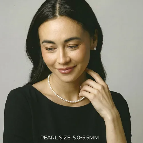 Vista 2 de Collar de perlas de agua dulce cultivadas y oro blanco de 14 K – Calidad AAAA, longitud princesa de 18 pulgadas