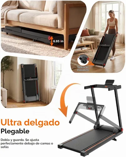 Vista 6 de Caminadora inclinada del 5%, cinta de correr plegable de capacidad de 300 libras para el hogar, almohadilla para caminar con barra de manija 2-Negro