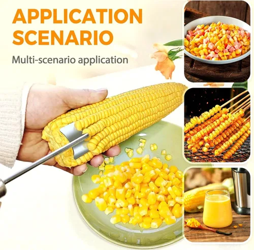 Vista 3 de Nuevos peladores mágicos de maíz 2024, herramienta de extracción de maíz de acero inoxidable de mango largo, herramienta para pelar mazorcas