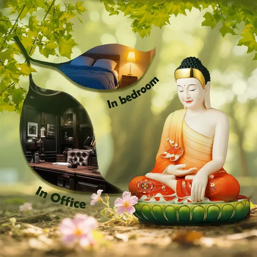 Vista 3 de FENGSHUI-CAISHEN Estatua de Buda grande de cerámica superior para el hogar, figura de meditación de Buda sentado, Buda hecha a mano, Buda, Buda