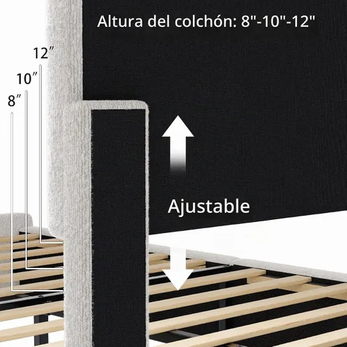 Vista 7 de LIDYUK Marco de cama individual con cabecera ajustable, marco de cama tapizado Boucle tamaño individual, marco de cama de plataforma con soporte