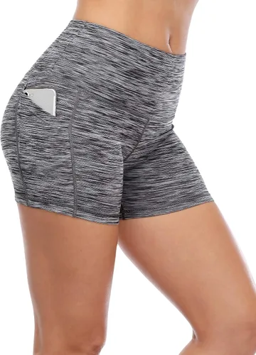 Vista 5 de CADMUS Pantalones cortos deportivos de tiro alto para mujer, para yoga, acondicionamiento físico y correr, con bolsillos profundos