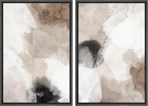 Vista 134 de Ashbrook - Set de arte de pared en lienzo enmarcado, tonos orgánicos de la tierra en beige y marrón con ilustraciones de trazos circulares, arte
