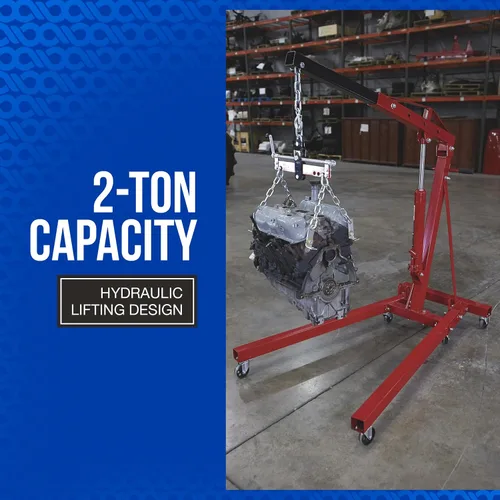 Vista 2 de Strongway Grúa con motor hidráulico con nivelador de carga, capacidad de 2 toneladas,1-82 5/8 pulgadas. rango de ascensor 82 5/8in. Lift Range