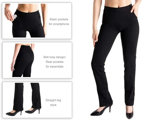 Vista 6 de Yogipace - Pantalones deportivos de yoga y de vestir para mujer, con trabillas para cinturón y pierna recta, disponibles en talla pequeña, regular