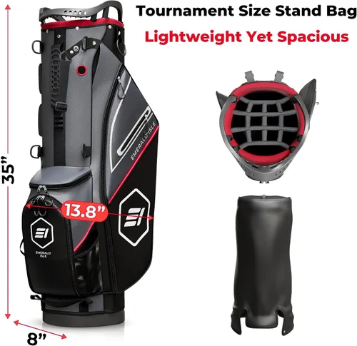 Vista 7 de Emerald Isle Bolsa de Golf de Pie con Divisor de Longitud Completa de 14 Vías, Bolsa de Transporte Resistente con Capucha para Lluvia, Múltiples
