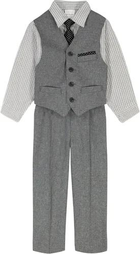Vista 17 de Van Heusen Conjunto de traje formal de 4 piezas para niños, chaleco, pantalones, camisa de vestir con cuello y corbata
