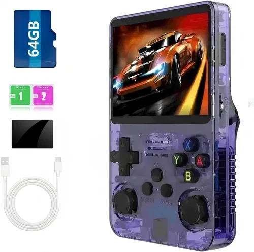 Vista 10 de Consola de juegos portátil, 64 GB, más de 20.000 juegos preinstalados, 12 emuladores, consola de juegos retro portátil con pantalla IPS de 3.5