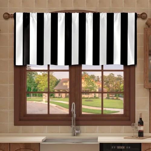 Vista 6 de Cortina de cocina con diseño de rayas verticales blancas y negras, cortinas opacas para baño, sala de estar, ventana, 14 x 52 pulgadas Rayas blancas