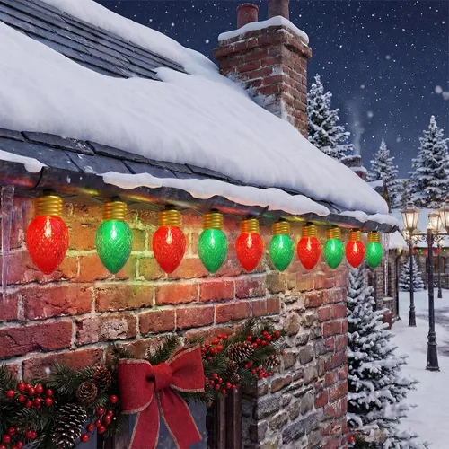 Vista 12 de Luces de Navidad Jumbo Rojas y Blancas de 16 Pies para Exteriores, Cadena de Bombillas LED Gigantes de Navidad para Árbol, Porche, Patio y Valla