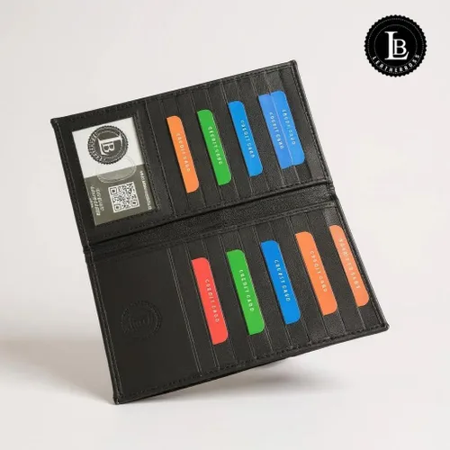 Vista 5 de Leatherboss - Cartera organizadora para tarjetas de crédito para mujer con más de 18 ranuras para tarjetas, Negro -, Compacto
