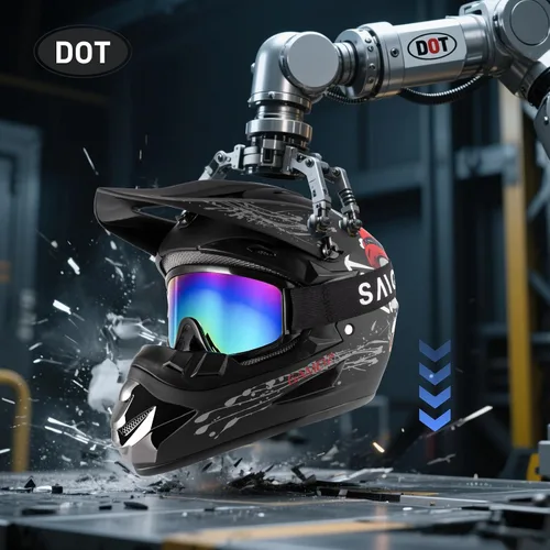 Vista 4 de Juego de 4 cascos de motocross para niños y jóvenes (guantes con gafas), casco de motocicleta de cara completa aprobado por DOT, ATV, BMX, bicicleta