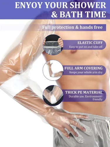 Vista 5 de Sosation 50 fundas impermeables para brazo para ducha, baño, protector de manga fundida para brazos, fundas protectoras de vendaje largo