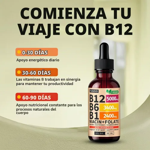 Vista 4 de Paquete de 2 gotas líquidas de vitamina B12 y B6, complejo de vitamina B sublingual B12 - Vitamina B 12 de 5000 mcg - B12 metilcobalamina