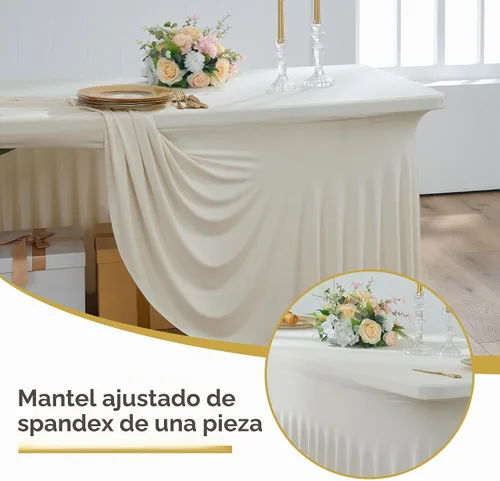 Vista 2 de Mantel rectangular de elastano de 6 pies, paquete de 4 unidades, color Beige