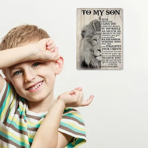 Vista 6 de Placas para decoración de regalo para hijo Mi Hijo Nunca Olvides Que Te Amo Sé Amado de Mamá Letrero de Metal de Hojalata 8x12 Pulgadas