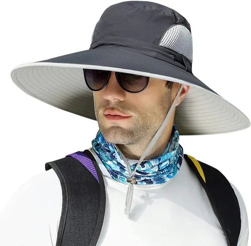 Vista 12 de 【Gran tamaño XXL y ala ancha】 Sombreros de sol para hombre, UPF50+resistente al agua: sombrero de pesca Boonie para senderismo, safari, playa, jardín