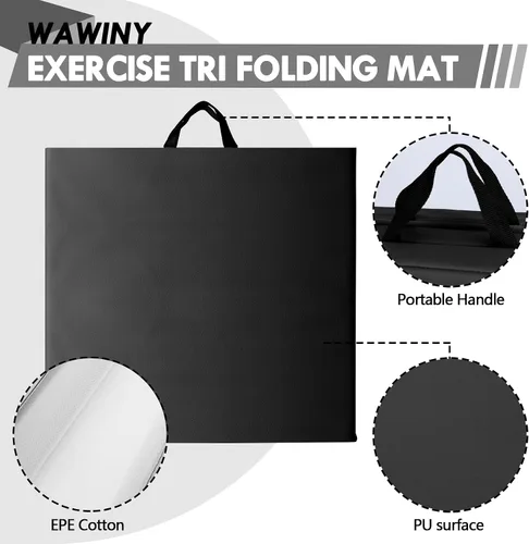 Vista 3 de Tapete de gimnasia plegable de 6 x 2 pies, tapete de yoga de espuma de alta densidad de 2 pulgadas de grosor, antideslizante, para entrenamientos
