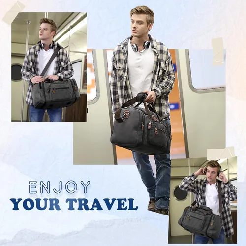 Vista 6 de Gonex Bolsa de lona para viaje 50L60L Duffel Bolsa de fin de semana para la noche, Gris oscuro, Clásico