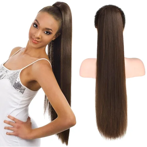 Vista 27 de SEIKEA Extensiones de cola de caballo con cordón, larga y recta, cola de caballo falsa, natural, suave, extensiones de cabello sintético resistente