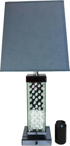 Vista 8 de Ebros Gift Moderna y elegante lámpara de mesa rectangular con cristales flotantes biselados de cristal y metal, con pantalla de tela gris, acento