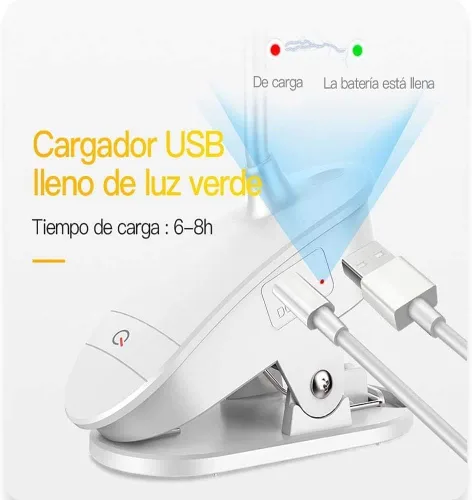 Vista 6 de Lámpara de lectura con clip, funciona con pilas con 3 niveles de brillo, recargable por USB