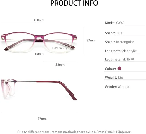 Vista 7 de OCCI CHIARI- gafas rectangulares ligeras de venta sin receta con lentes transparentes para mujeres 52 mm