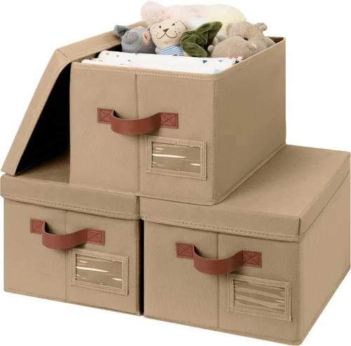 Vista 10 de GRANNY SAYS Cajas de tela con tapas, contenedores de almacenamiento con asas, contenedores de estante para organizar, cajas de almacenamiento extra
