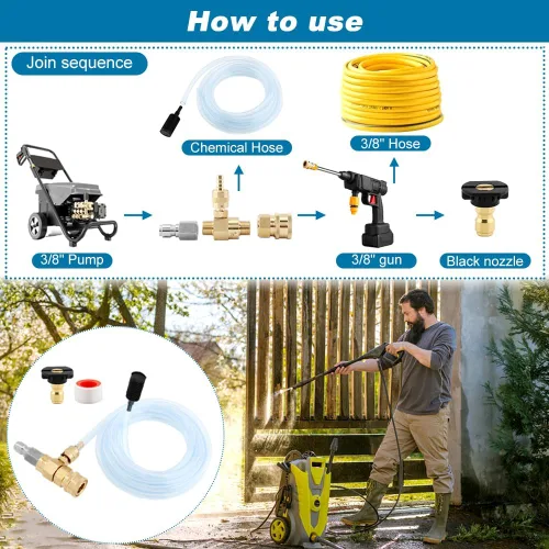 Vista 4 de Inyector aguas abajo para lavadora a presión, kit de jabón de lavadora eléctrica ajustable e inyector químico, conexión rápida de 3/8 pulgadas, 4500