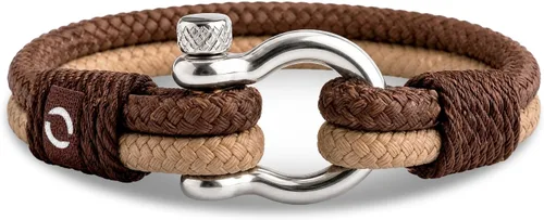 Vista 18 de Pulsera de cuerda para hombre, grillete plateado de acero inoxidable, extremadamente duradera y resistente a los arañazos, impermeable, hecha a Beige