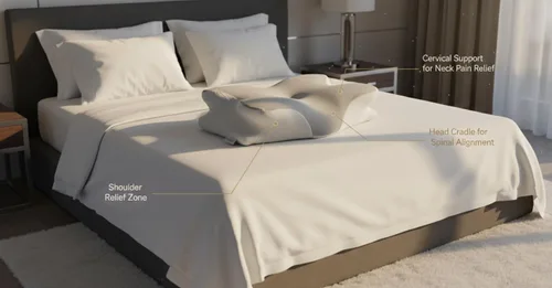 Vista 2 de Lunari Almohada cervical de mariposa – Almohada ortopédica de espuma viscoelástica para aliviar el dolor de cuello, almohada de enfriamiento