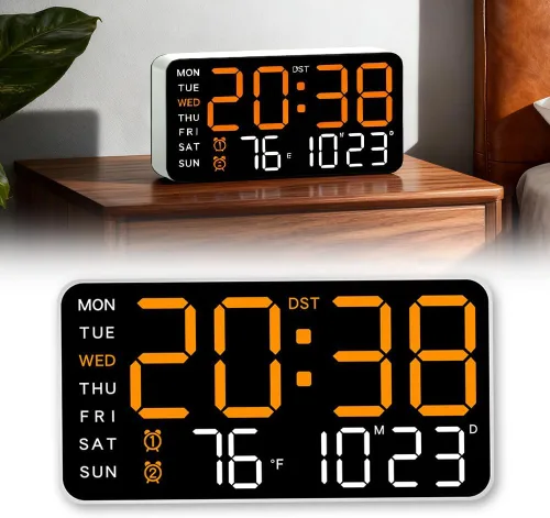Vista 11 de Reloj de pared digital LED decorativo multifuncional, reloj digital grande que muestra la hora, fecha, temperatura, ajuste automático de brillo