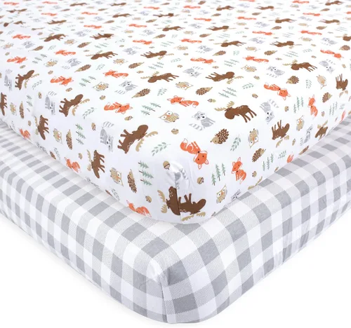Vista 21 de Hudson Baby Sábana bajera ajustable unisex de algodón para cuna, avión, talla única