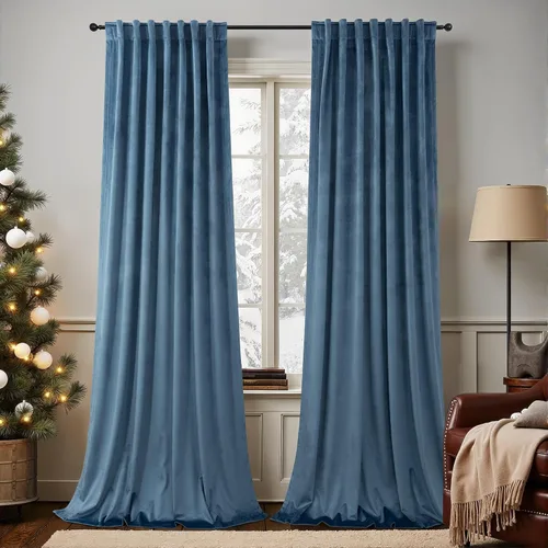 Vista 32 de Cortinas de terciopelo opacas para oscurecer la habitación de 63 pulgadas de largo para sala de estar, comedor, 2 paneles, privacidad pesada