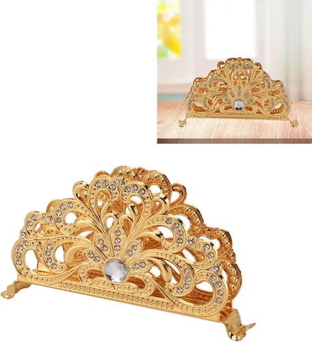 Vista 5 de Servilletero de metal dorado, dispensador de pañuelos, organizador de servilletas de mesa para cocina, restaurante, cena, fiesta, decoración de mesa