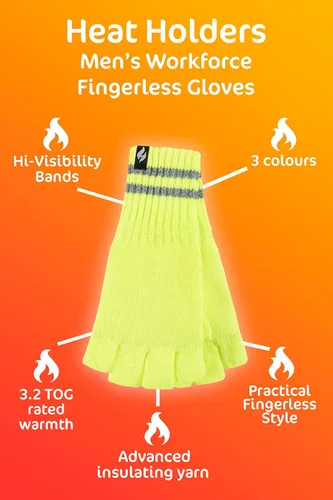 Vista 5 de Heat Holders Guantes de trabajo sin dedos para hombre, con aislamiento y acanalados, guantes de trabajo de invierno
