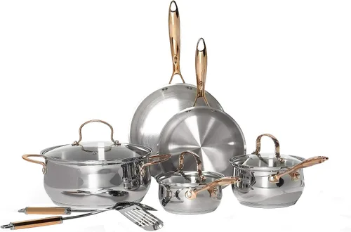 Vista 9 de Denmark Tools for Cooks Celebrations Cookware Collection - Juego de 8 platos redondos de acero inoxidable de 4 cuartos de galón con tapa de vidrio