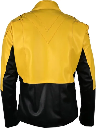 Vista 3 de Bellevear Flash - Chaqueta de piel sintética para hombre, color amarillo y negro