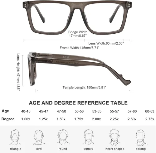 Vista 2 de AQWANO - Paquete de 3 gafas de lectura para hombres 2.0, lectores de computadora con bloqueo de luz azul, lectores cuadrados grandes