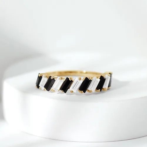 Vista 11 de Anillo de boda de ónix negro real (calidad AAA, joyería de piedras preciosas apilables para mujeres)