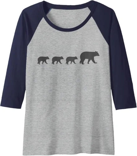 Vista 5 de Mama Bear Camiseta de béisbol raglán de tres cachorros para el día de la madre, Negro, S