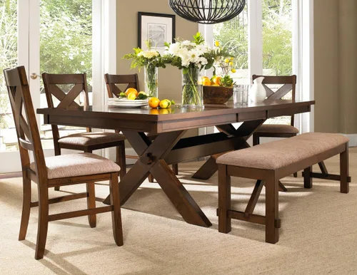 Vista 2 de Roundhill Furniture Karven - Sillas de comedor tapizadas con respaldo cruzado en acabado avellana oscura, juego de 2