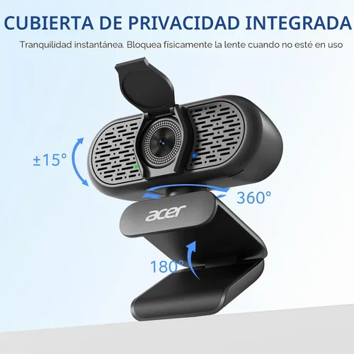 Vista 9 de Acer Cámara web A640 4K con micrófono de cancelación de ruido AI