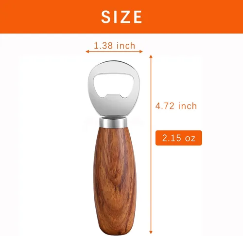 Vista 7 de GREATLINK Abrebotellas de cerveza personalizado con mango de madera, bonito abridor de mano de madera para latas de soda, abrebotellas de sidra