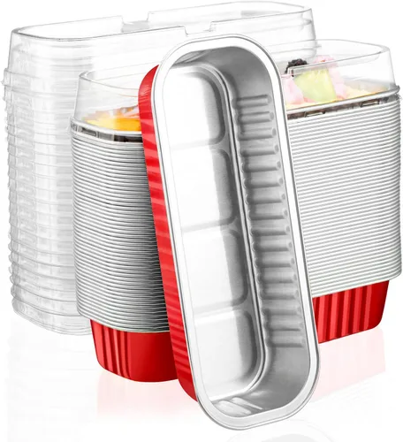 Vista 10 de EUSOAR Forros para magdalenas con tapas, 30 unidades de ramekins de papel de aluminio de 6.8 oz, mini moldes para pan de aluminio desechables