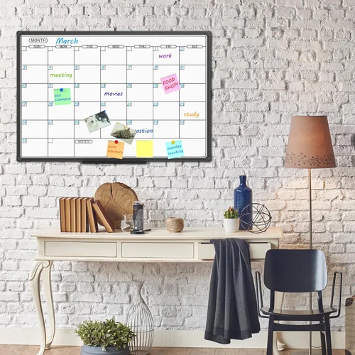 Vista 5 de JILoffice Calendario de Pizarra Blanca de Borrado en Seco - Calendario de Pizarra Blanca Magnética Mensual 36 X 24 Pulgadas, Marco de Aluminio Negro