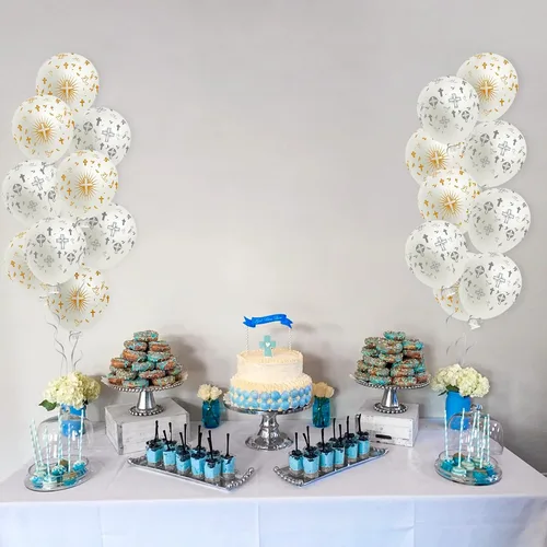 Vista 5 de WATINC 36 globos de cruz que Dios bendige, decoración de fiesta de bautismo, suministros de confirmación, decoración de primera comunión, globo