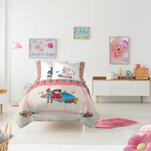 Vista 6 de Disney Moana - Juego de edredón individual de 5 piezas para niñas, color beige Bed in a Bag, Comforter Sheets Sham Pillowcase, Official