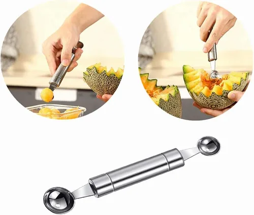 Vista 5 de Cuchara de doble cara del melón de la fruta, 2 en 1 cortador de la cucharada del acero inoxidable 7.9 in